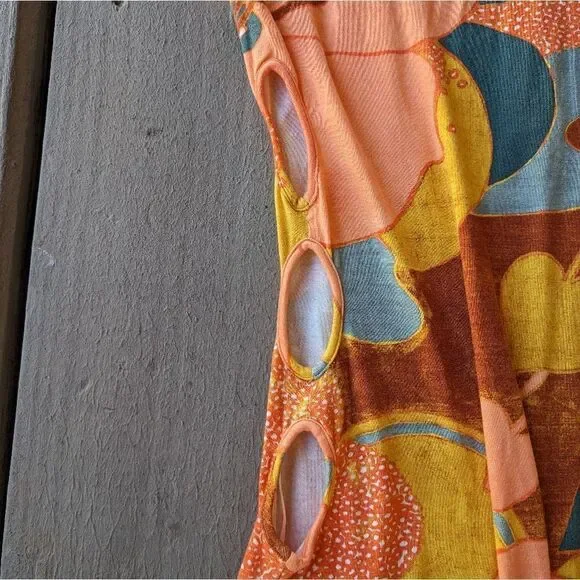 Zara Colorful Retro Floral Maxi Dress, Multicolored Knit Side Cutout Small Size - Picture 12 of 12